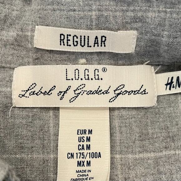 H&M LOGG Lightweight Flannel Gray & White Check/Windowpane Button Down Shirt, M - Picture 7 of 12